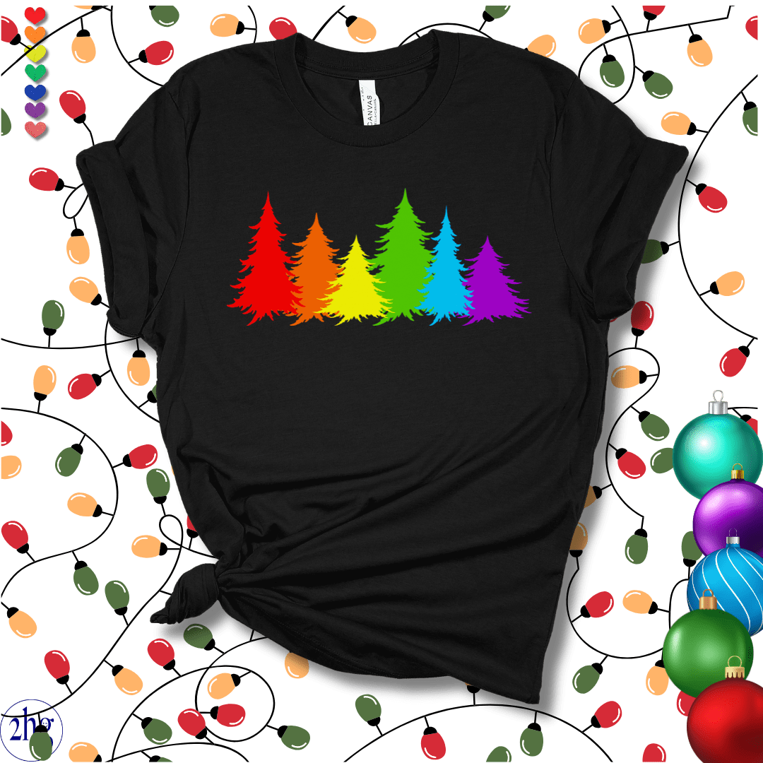 Printify T-Shirt Black Heather / S Rainbow Christmas Trees