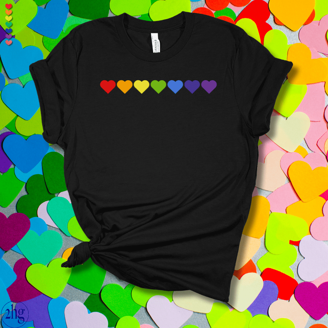 Printify T-Shirt Black Heather / S Rainbow Hearts