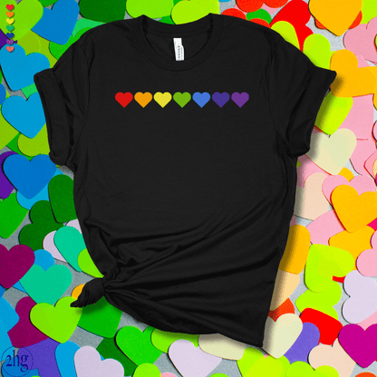 Printify T-Shirt Black Heather / S Rainbow Hearts