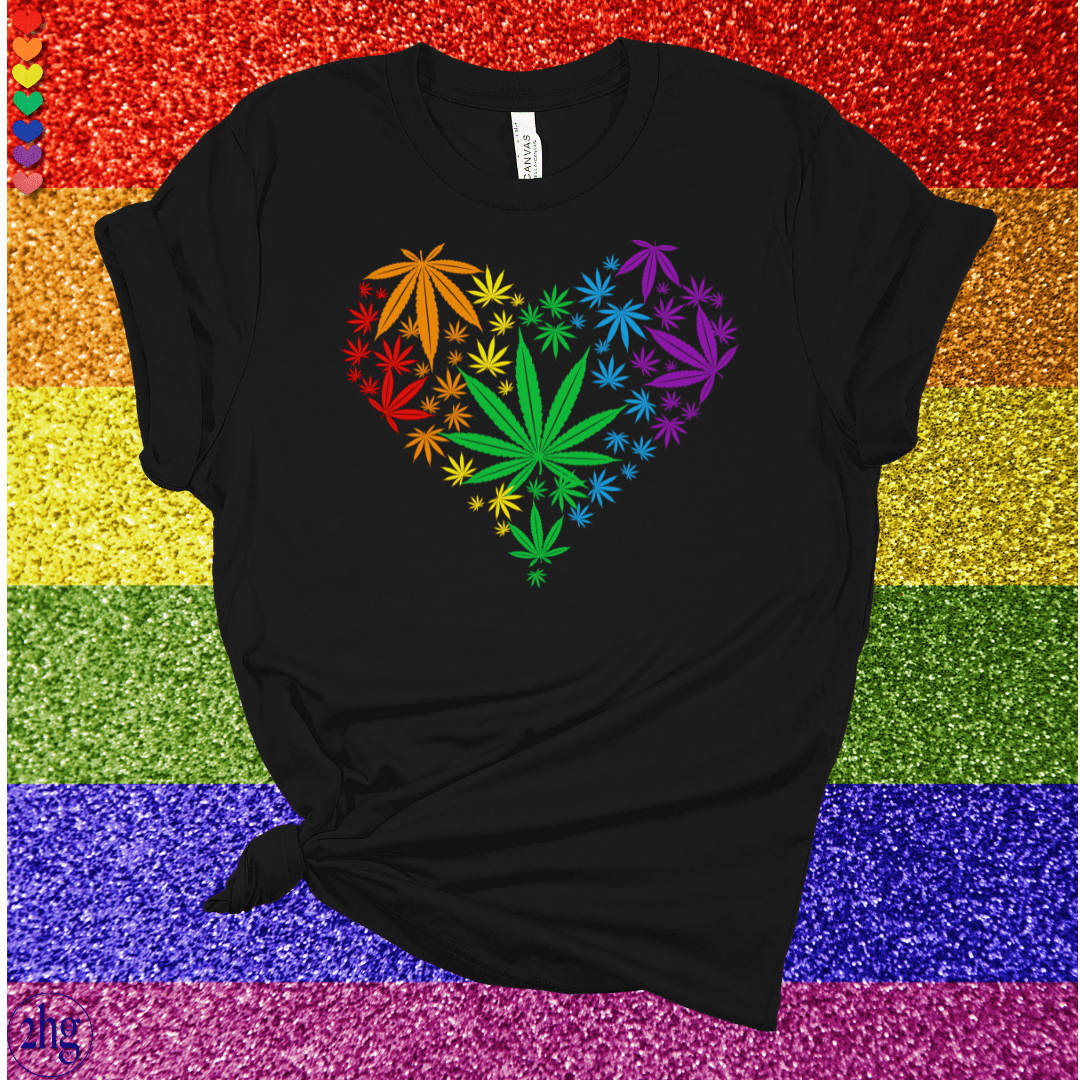 Printify T-Shirt Black Heather / S Weed Rainbow Heart