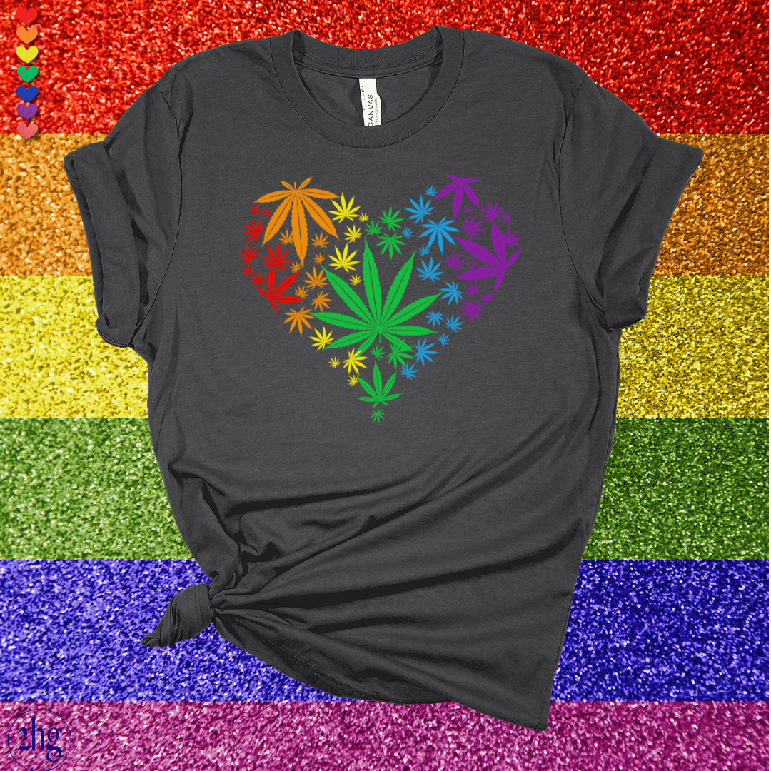 Printify T-Shirt Dark Grey Heather / S Weed Rainbow Heart