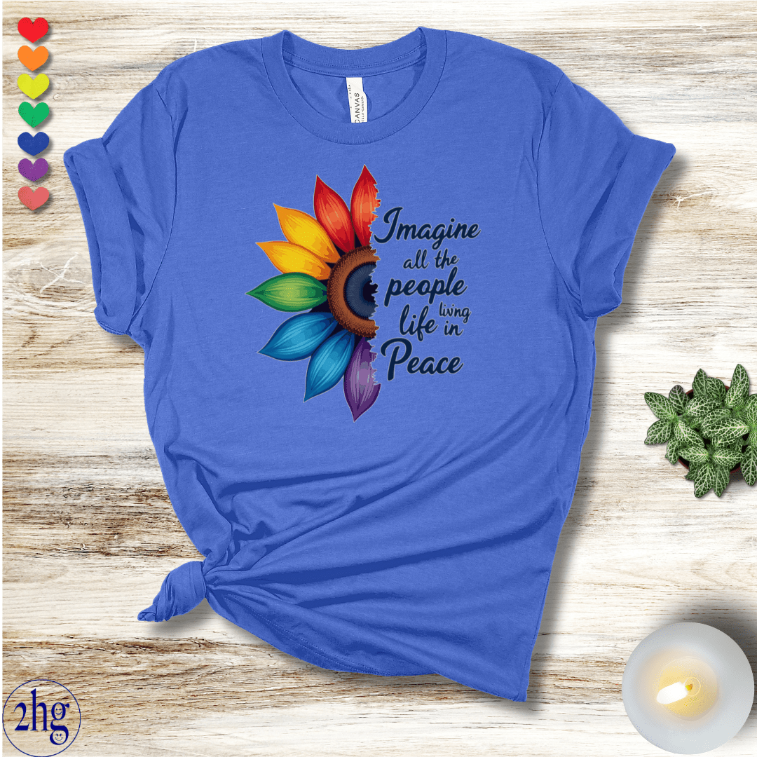 Printify T-Shirt Heather Columbia Blue / S Imagine all the people living life in Peace