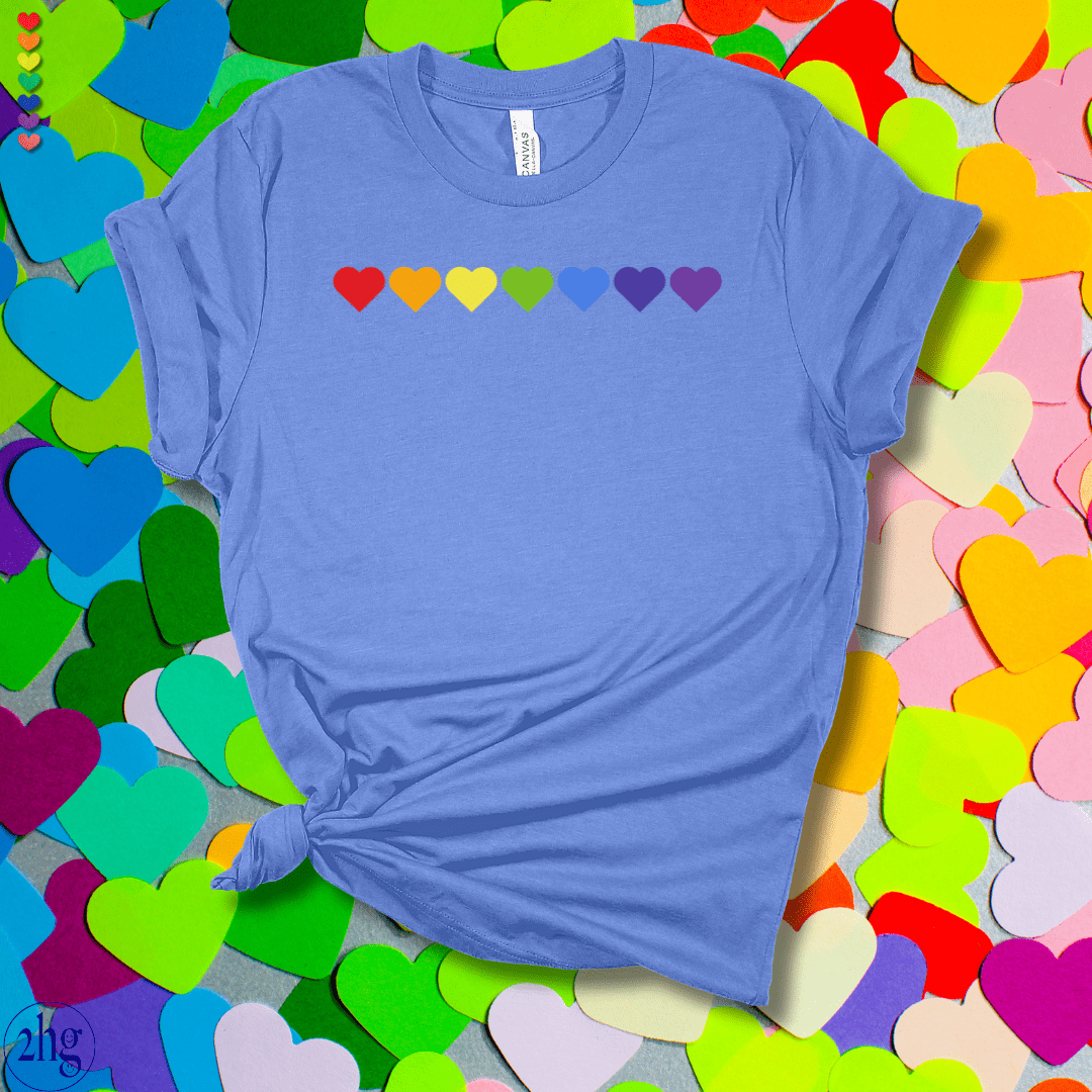 Printify T-Shirt Heather Columbia Blue / S Rainbow Hearts