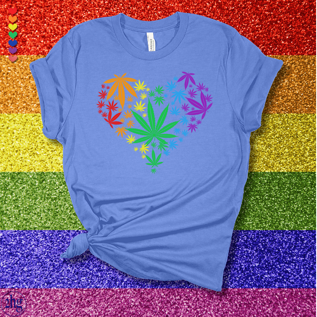 Printify T-Shirt Heather Columbia Blue / S Weed Rainbow Heart