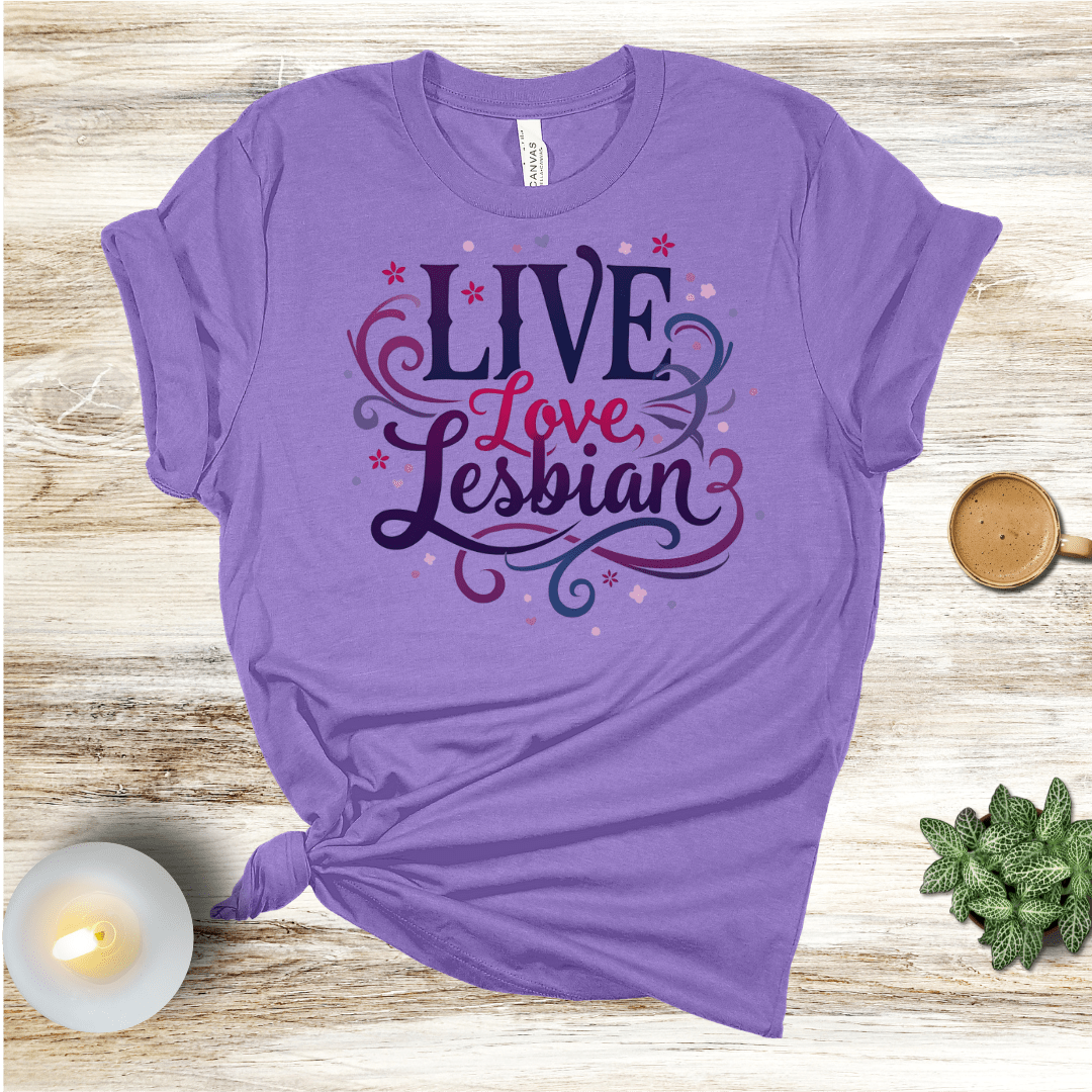 Printify T-Shirt Heather Team Purple / S Live Love Lesbian