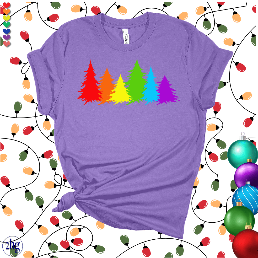 Printify T-Shirt Heather Team Purple / S Rainbow Christmas Trees