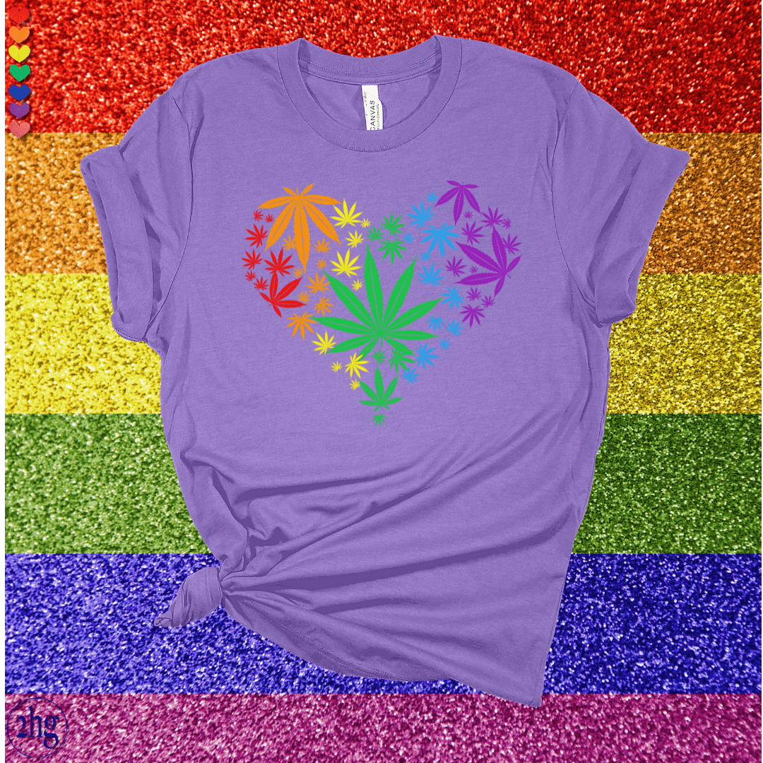 Printify T-Shirt Heather Team Purple / S Weed Rainbow Heart