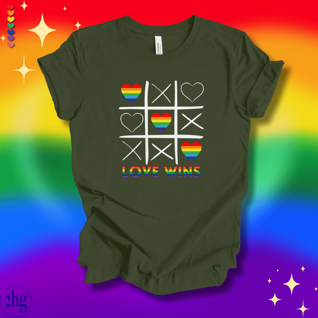 Printify T-Shirt Military Green / S Love Wins Tic Tac Toe