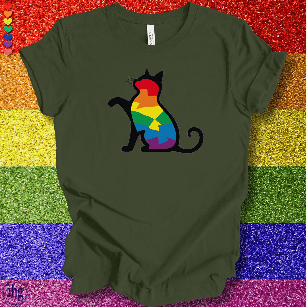 Printify T-Shirt Military Green / S Pride Cat