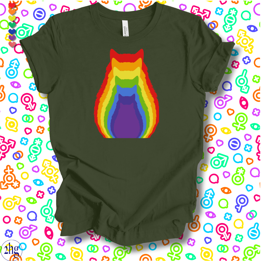 Printify T-Shirt Military Green / S Rainbow Cats