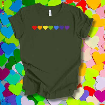 Printify T-Shirt Military Green / S Rainbow Hearts