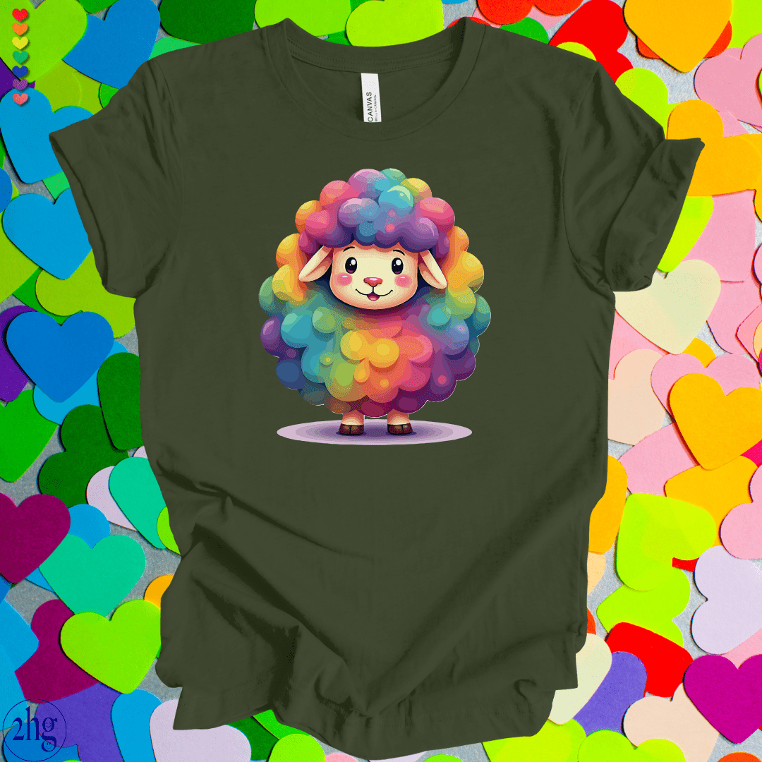 Printify T-Shirt Military Green / S Rainbow Sheep