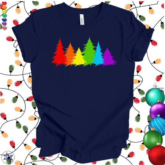 Printify T-Shirt Navy / S Rainbow Christmas Trees