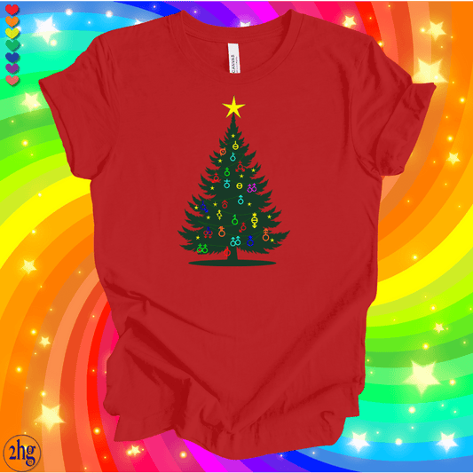 Printify T-Shirt Red / S Merry Christmas to ALL! Gender Symbol Ornaments Christmas Tree