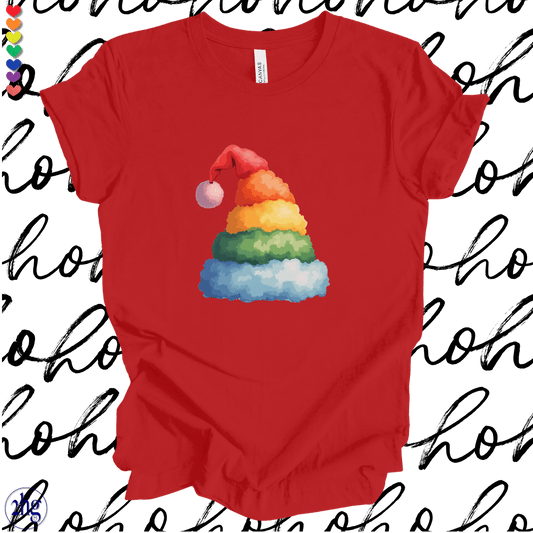 Printify T-Shirt Red / S Rainbow Santa Hat