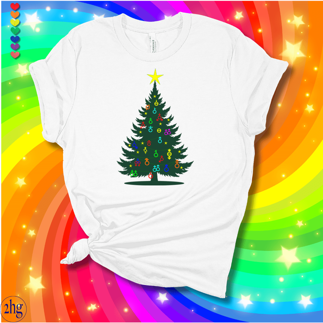 Printify T-Shirt White / S Merry Christmas to ALL! Gender Symbol Ornaments Christmas Tree