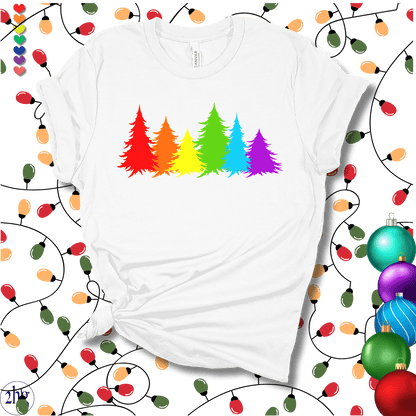 Printify T-Shirt White / S Rainbow Christmas Trees