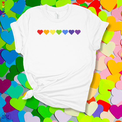 Printify T-Shirt White / S Rainbow Hearts