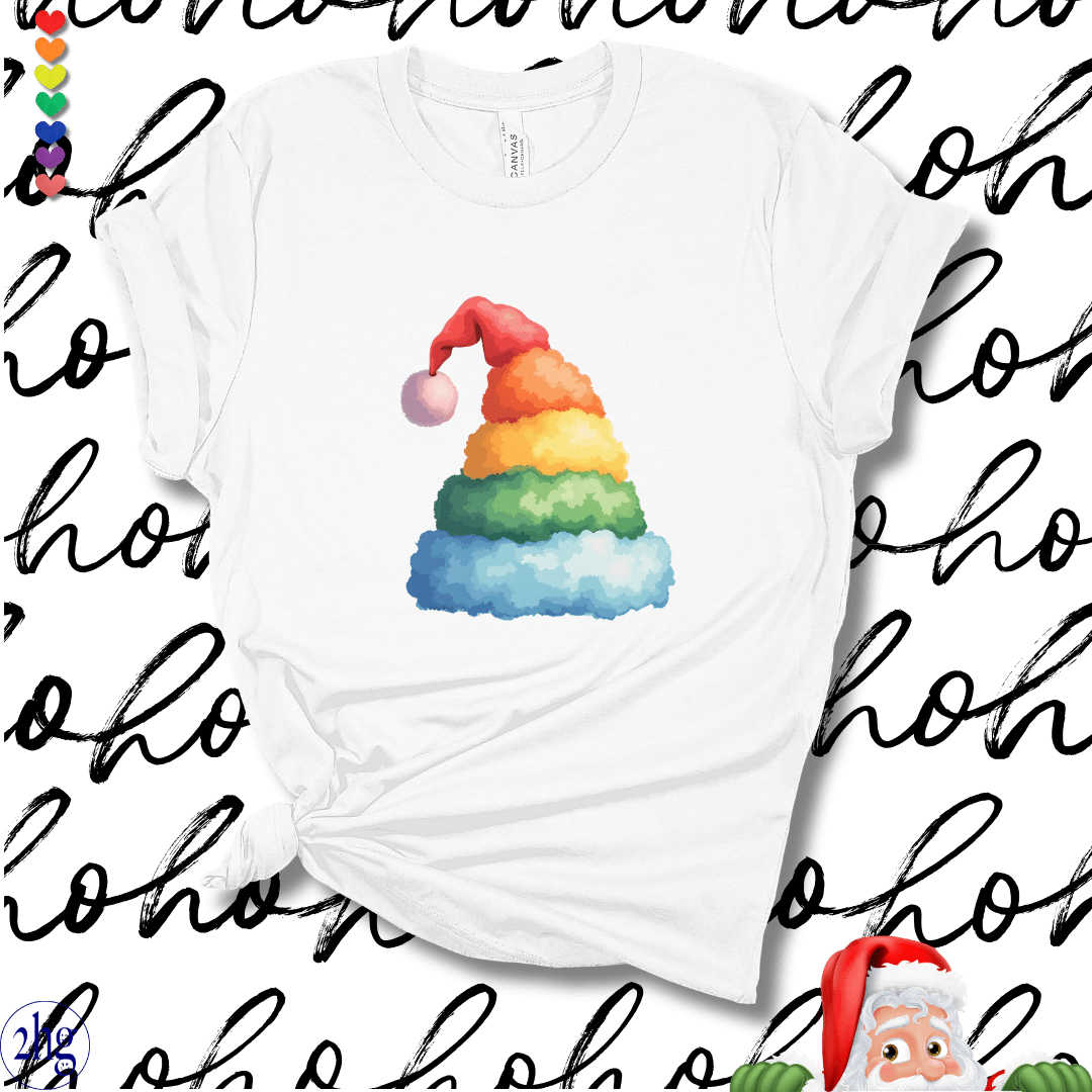 Printify T-Shirt White / S Rainbow Santa Hat