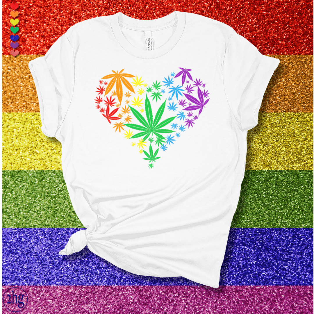 Printify T-Shirt White / S Weed Rainbow Heart